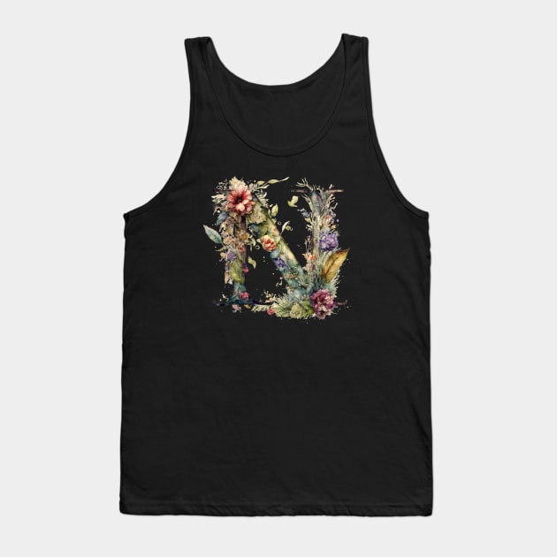 Floral Garden Watercolor Monogram Letter N Tank Top by FloralFancy